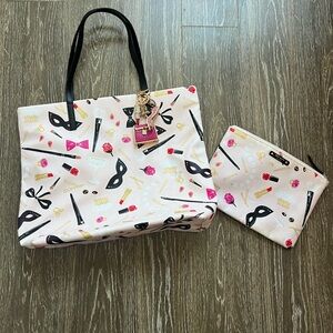 Kate Spade Masquerade Bon Shopper tote bag with cosmetic pouch and bag charms
